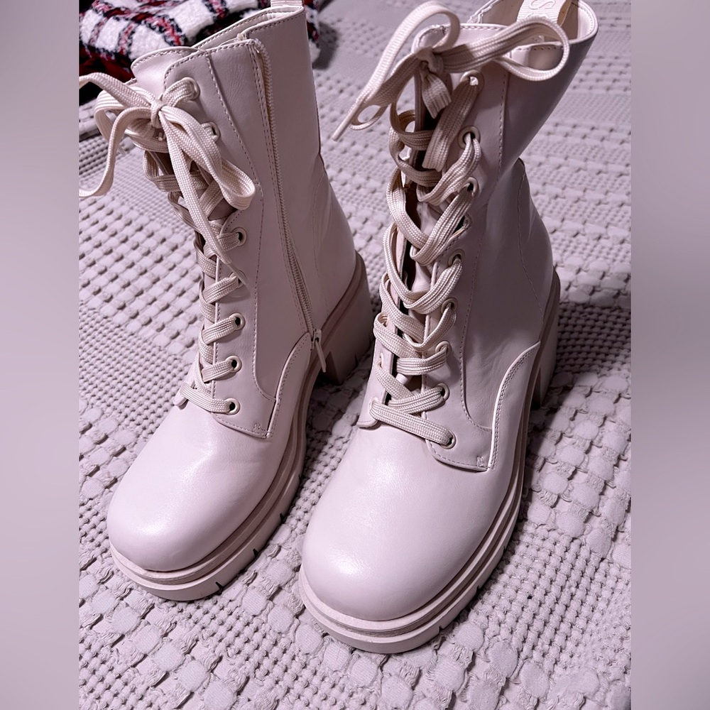 Guess Cream Heeled Combat Boots
